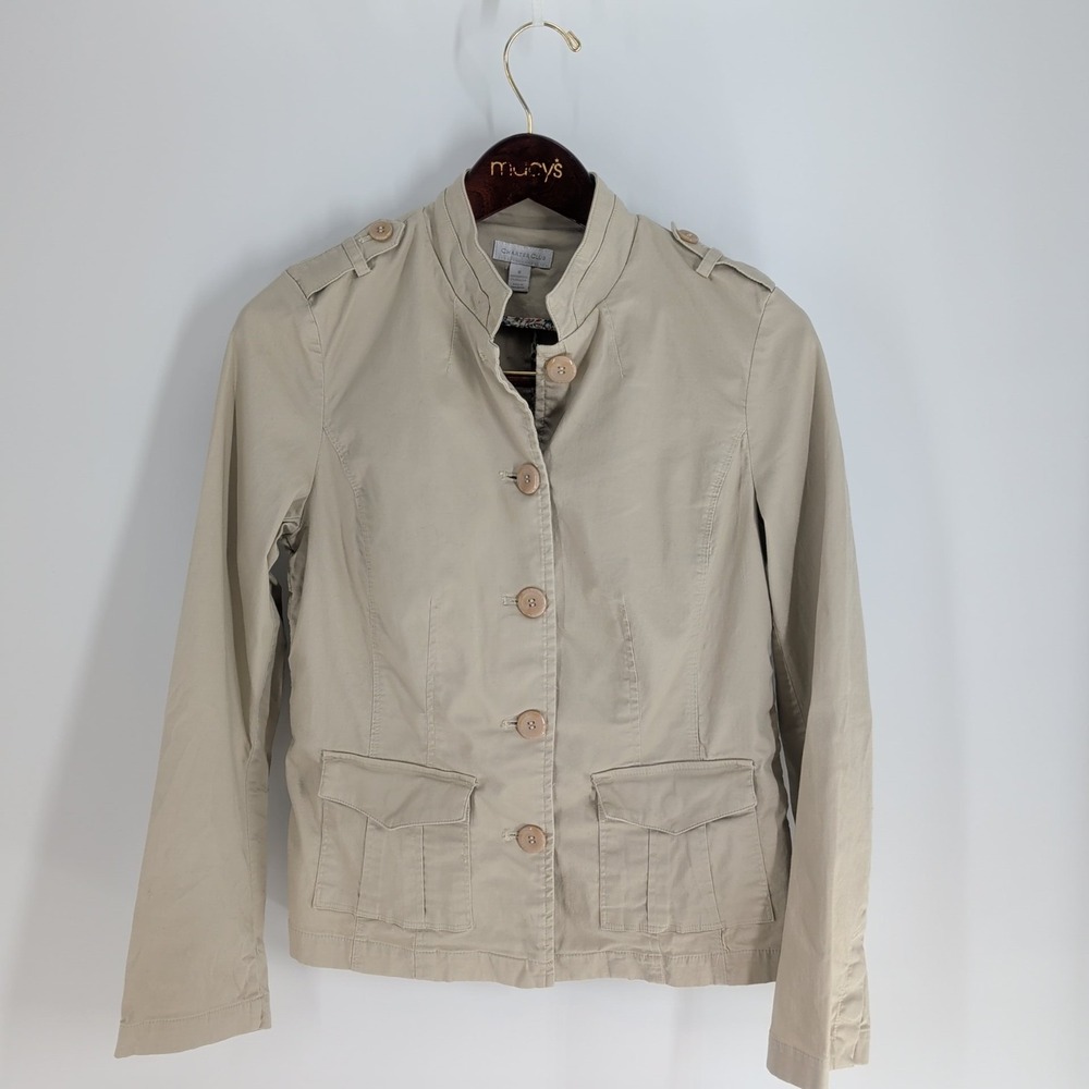 Charter Club Stand Collared Long Sleeve Classic Button-Up Jacket Tan Size 8